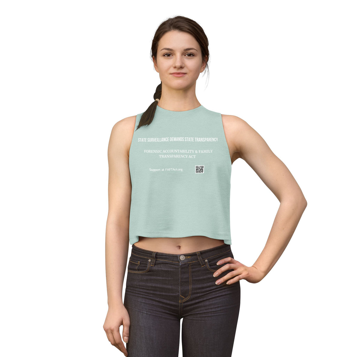 Women's Crop Top — "State Surveillance Demands State Transparency" Advocacy Tank