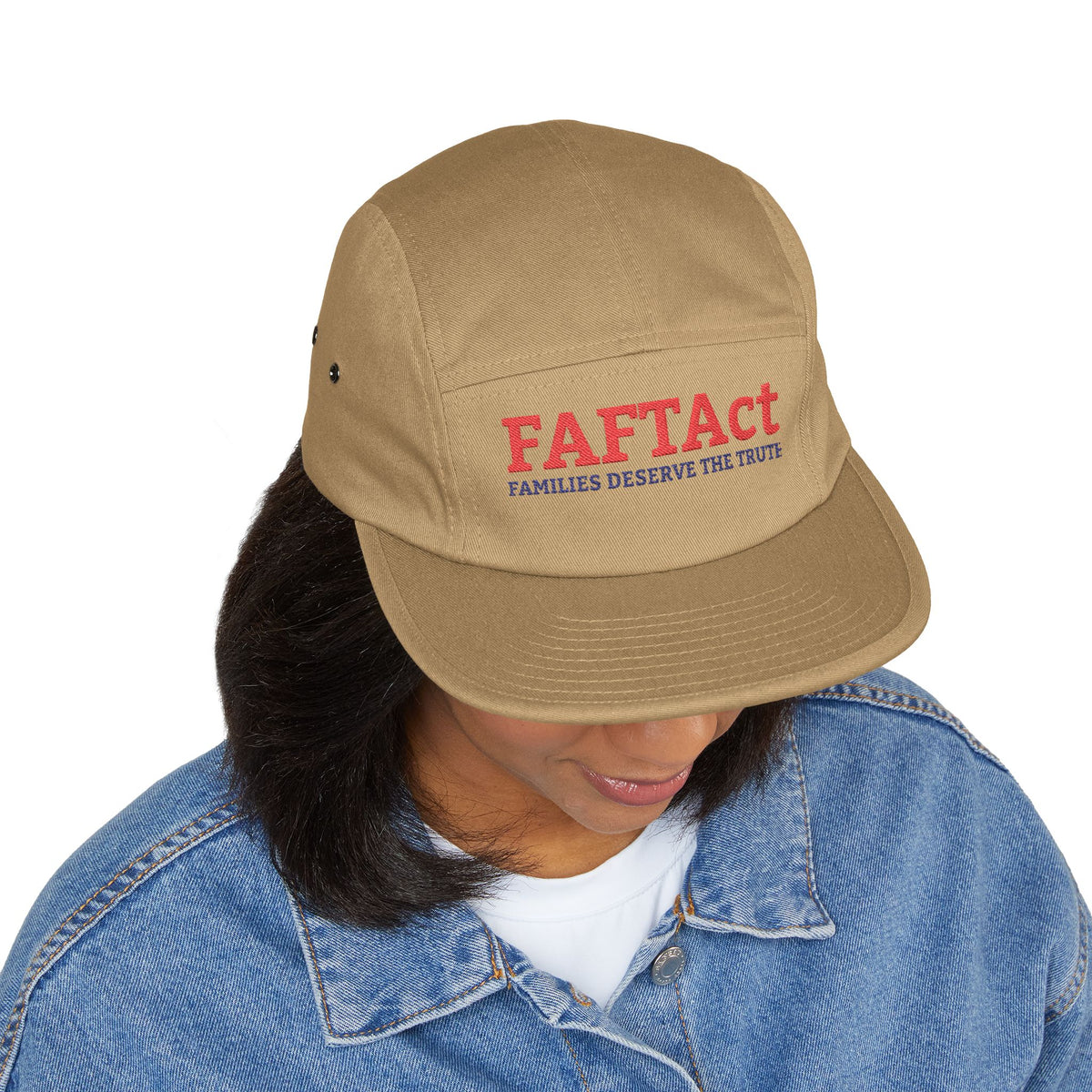 Embroidered FAFTAct Khaki 5-Panel Cap — 'Families Deserve the Truth'