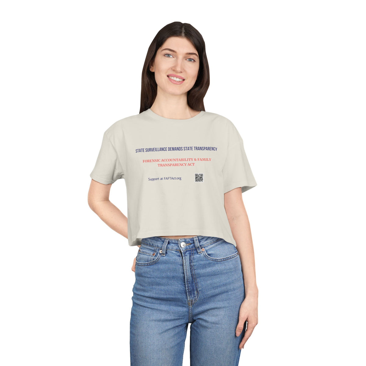 Women's Crop State Surveillance Demands State Transparency — Graphic Tee