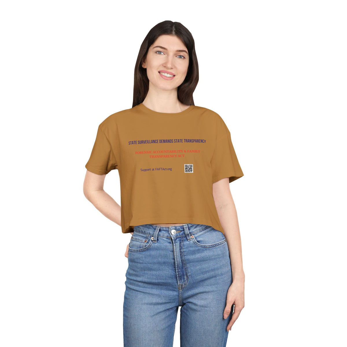Women's Crop State Surveillance Demands State Transparency — Graphic Tee