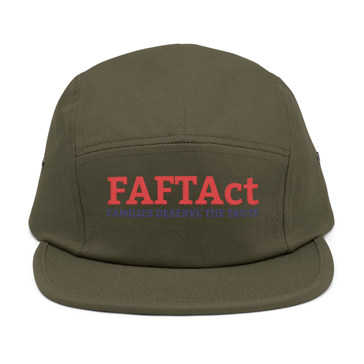 Embroidered FAFTAct Khaki 5-Panel Cap — 'Families Deserve the Truth'