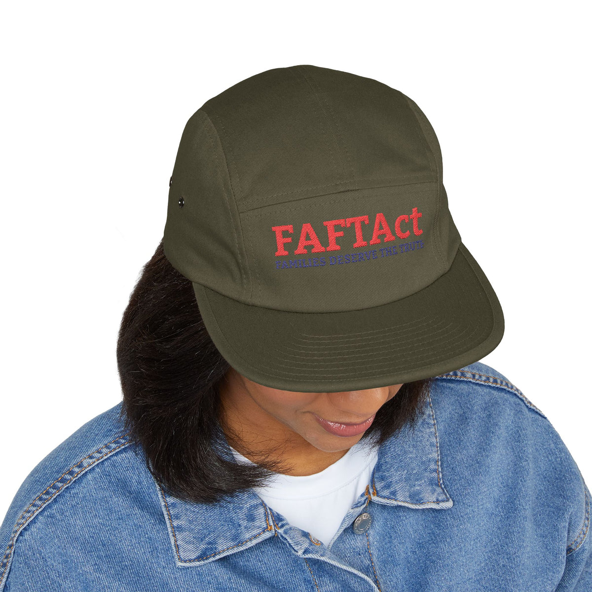 Embroidered FAFTAct Khaki 5-Panel Cap — 'Families Deserve the Truth'