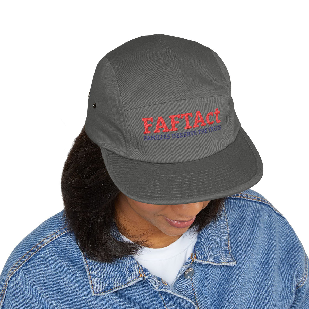 Embroidered FAFTAct Khaki 5-Panel Cap — 'Families Deserve the Truth'