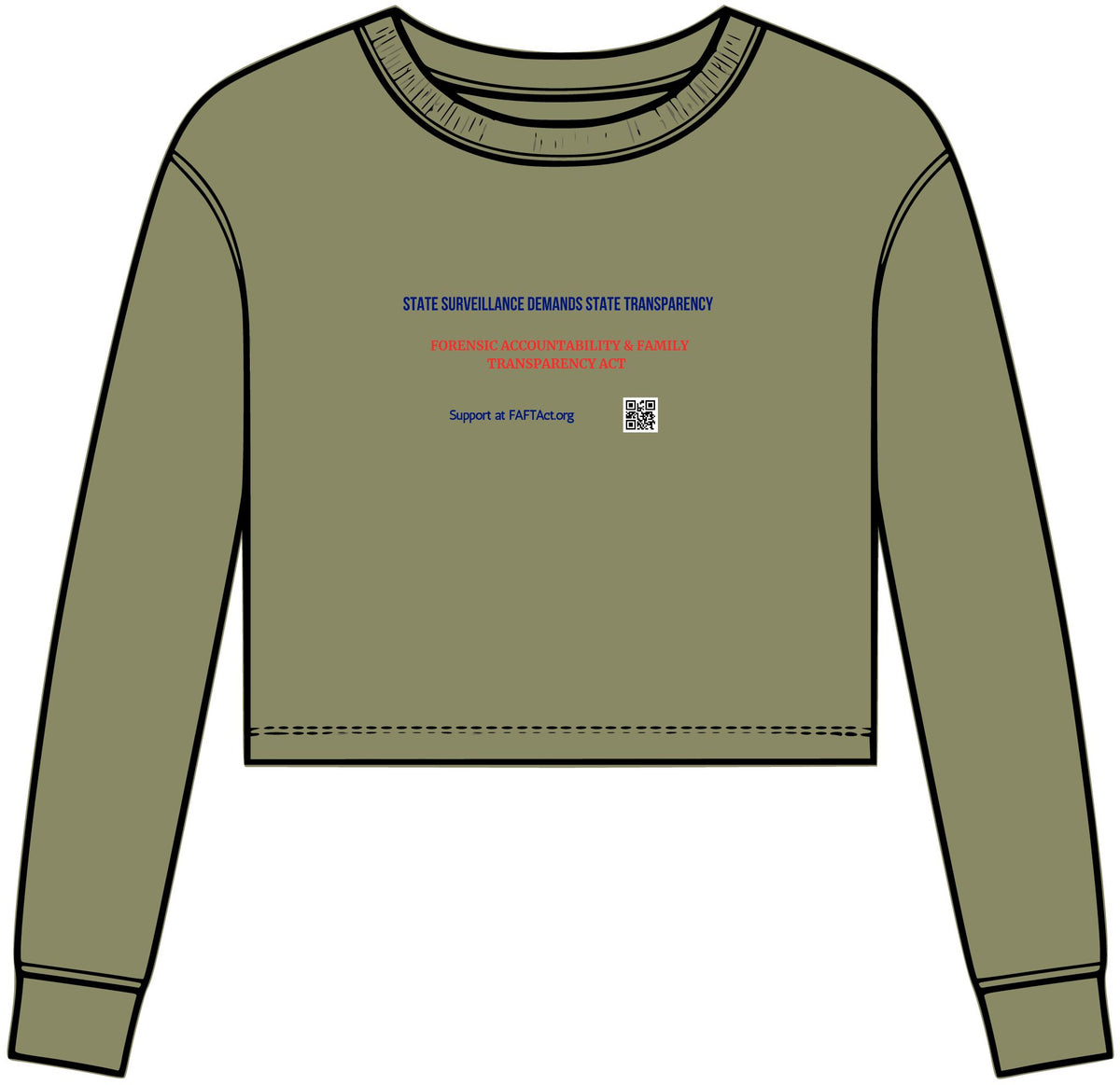 Women’s Crop Long Sleeve Tee – “State Surveillance” Graphic