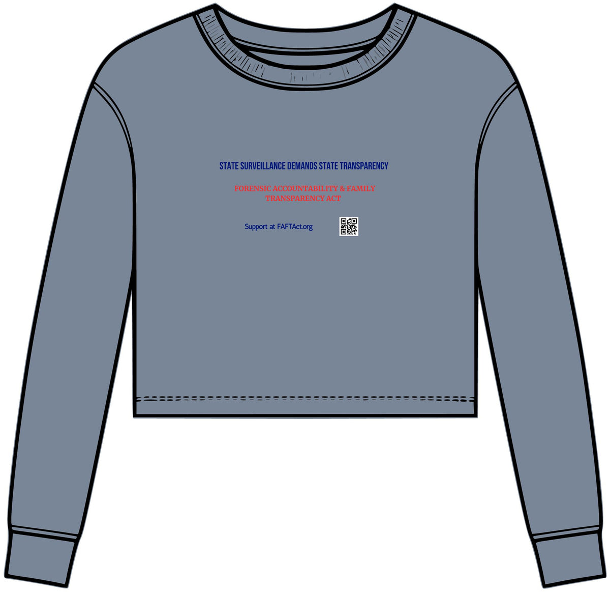 Women’s Crop Long Sleeve Tee – “State Surveillance” Graphic