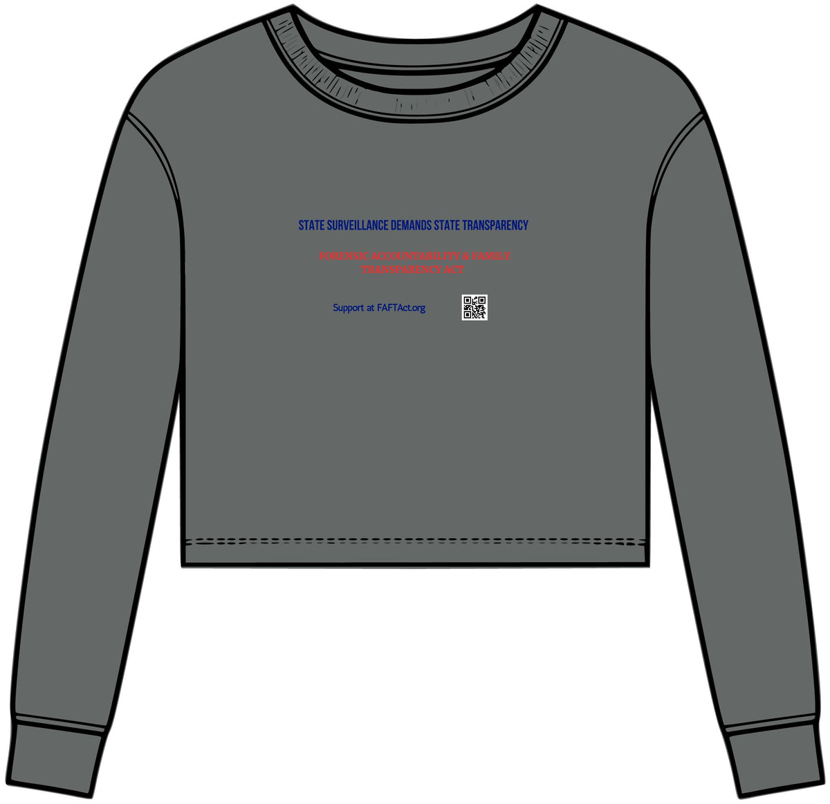Women’s Crop Long Sleeve Tee – “State Surveillance” Graphic