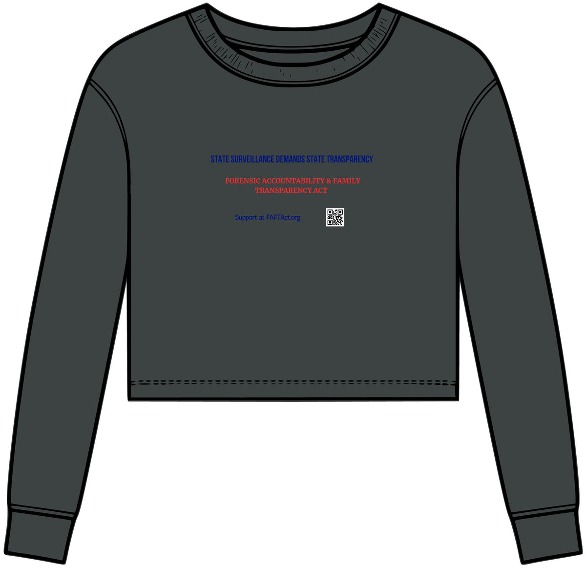 Women’s Crop Long Sleeve Tee – “State Surveillance” Graphic